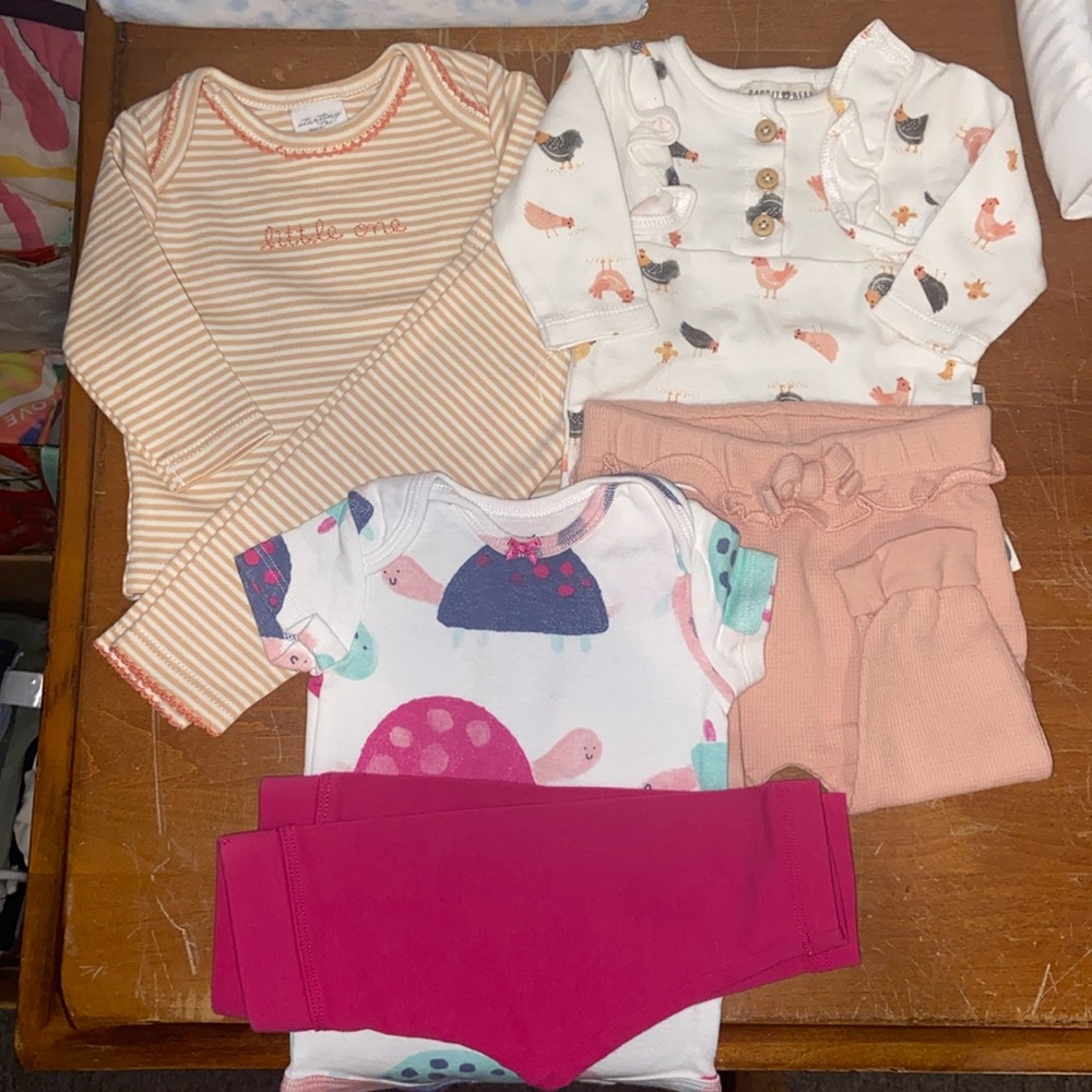 Three adorable 0-3 month girl outfits